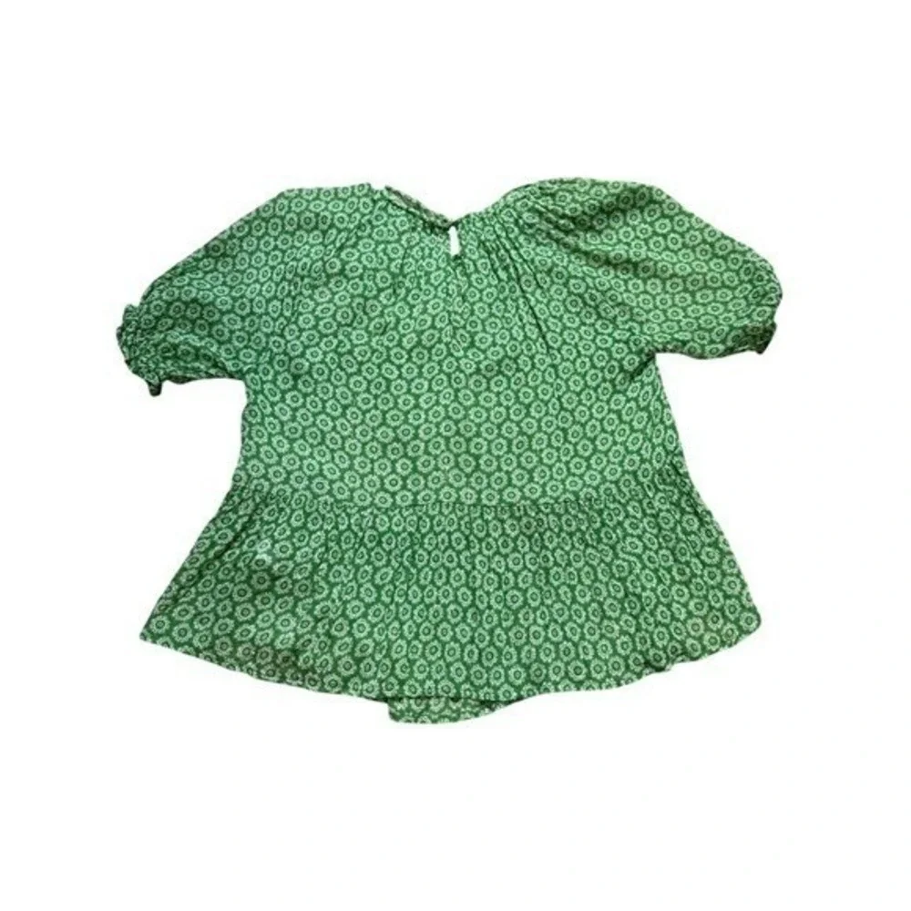 Boden‎ Green Paisley Metallics Smocked Blouse 4 Garden Boho Coastal Cottagecore